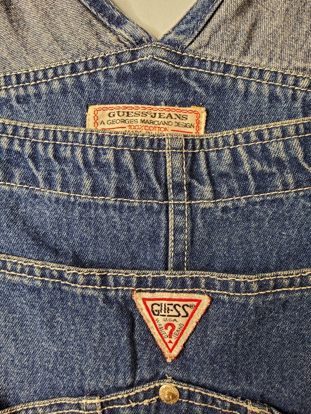 Guess? Vintage Georges Marciano Denim Shortalls with Triangle Logo - Picture 7 of 8